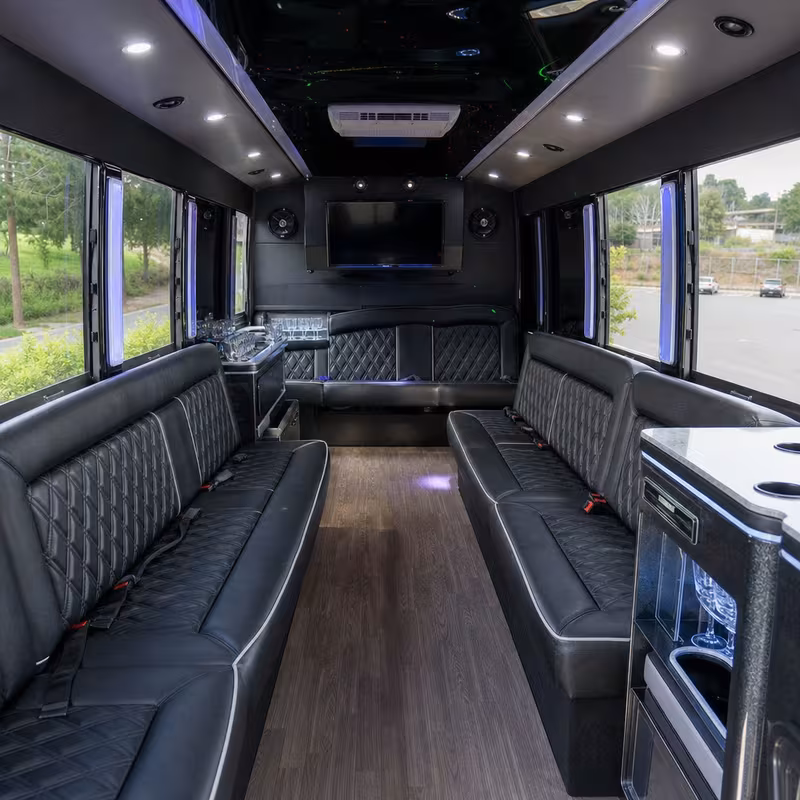 Passenger watching the Colorado Springs scenery during a regional party bus road trip