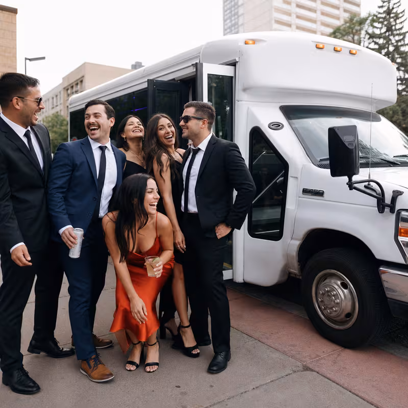 Black Mercedes Sprinter van staged for an Colorado Springs Bachelor & Bachelorette Transportation group