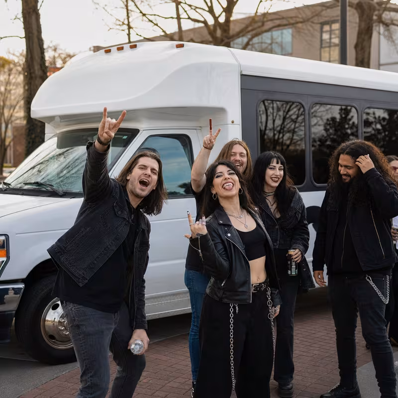 Black Mercedes Sprinter van staged for an Colorado Springs Concert Transportation group