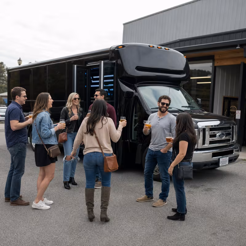 Passengers loading luggage while boarding an Colorado Springs group shuttle